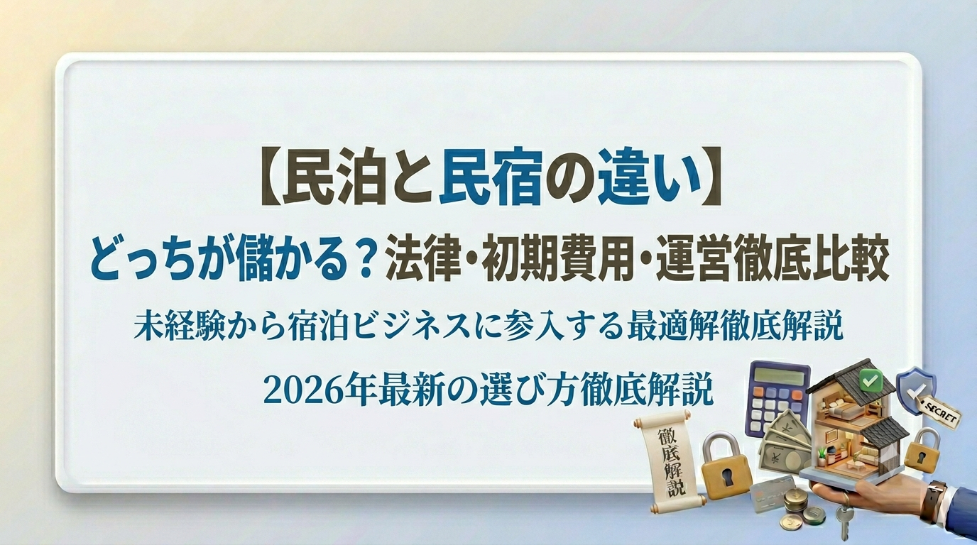 【民泊と民宿の違い】どっちが儲かる？法律・初期費用・運営のリアルな罠と2026年最新の選び方を徹底比較