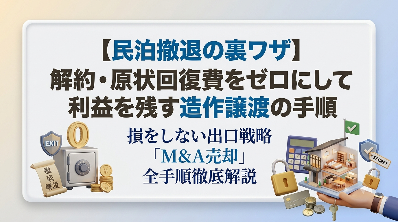 【民泊撤退の裏ワザ】赤字になる前に売却せよ！解約・原状回復費をゼロにして利益を残す「造作譲渡・M&A」の全手順