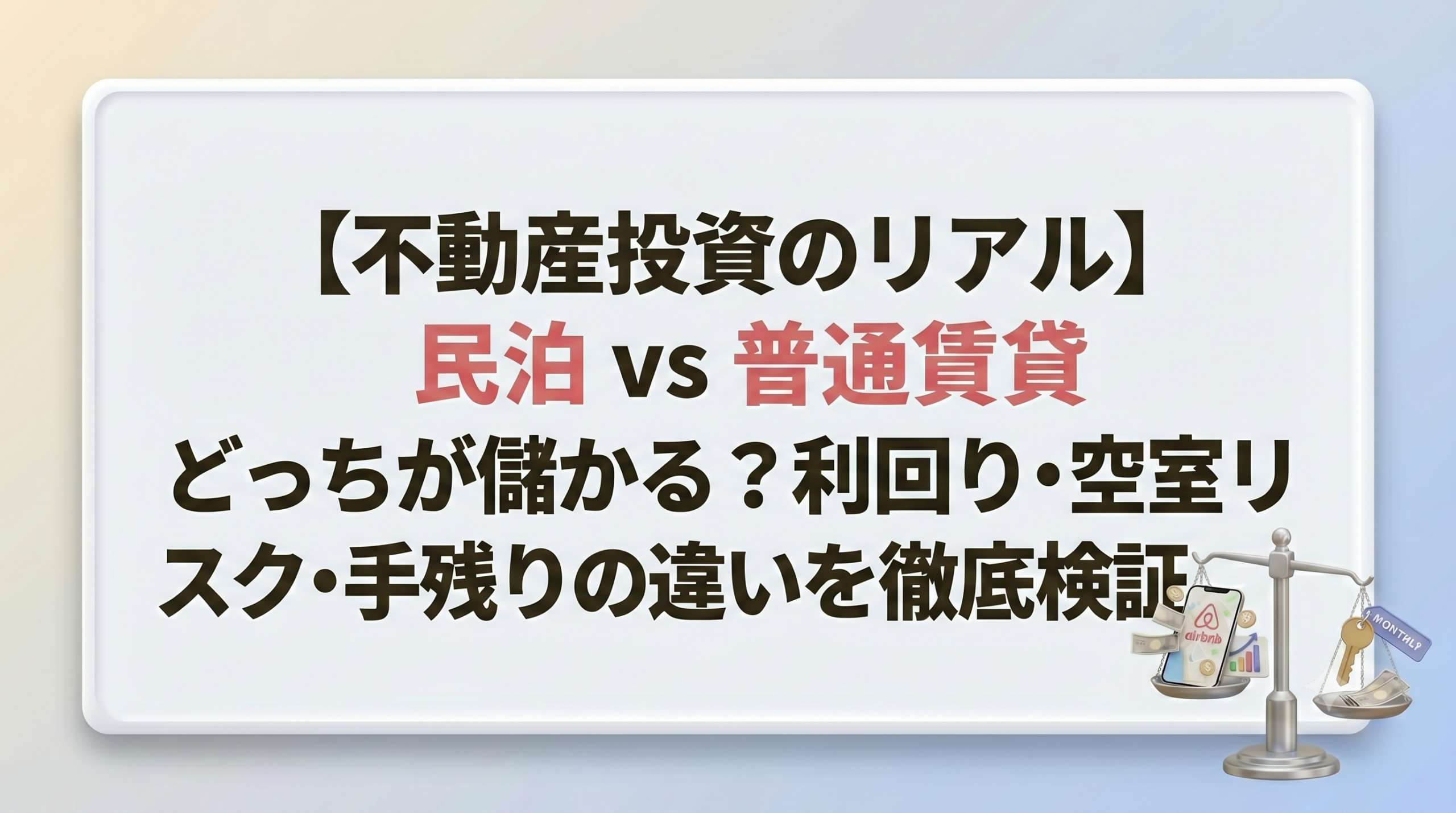 【不動産投資のリアル】民泊 vs 普通賃貸どっちが儲かる？利回り・空室リスク・手残りの違いを徹底検証