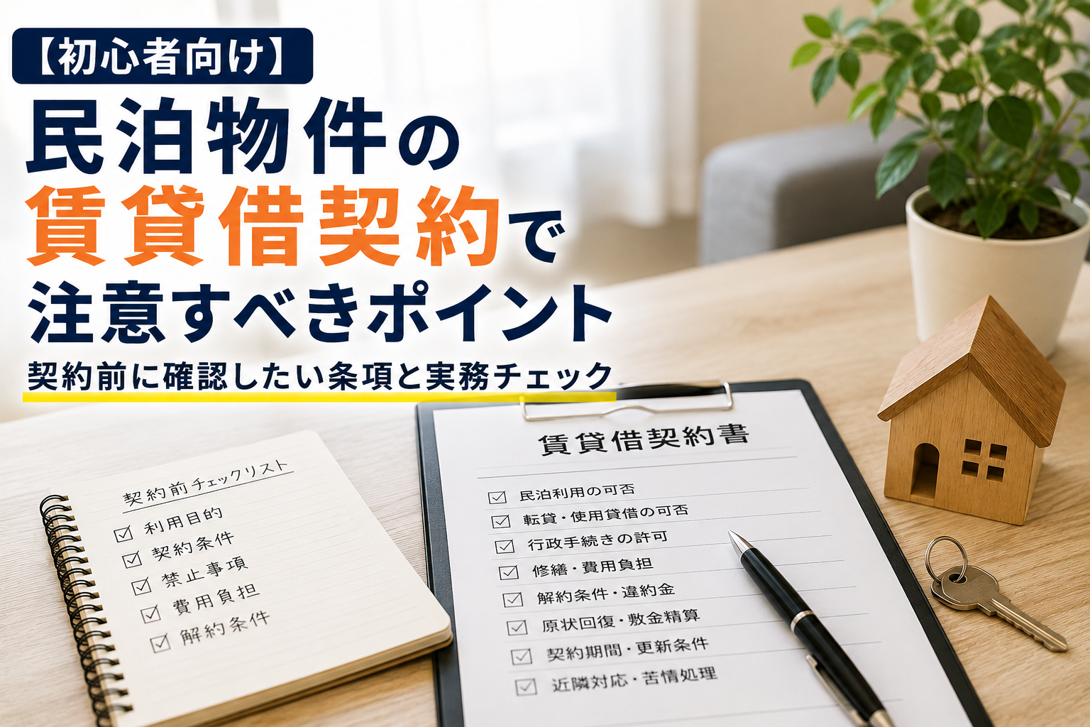 【初心者向け】民泊物件の賃貸借契約で注意すべきポイント｜契約前に確認したい条項と実務チェック