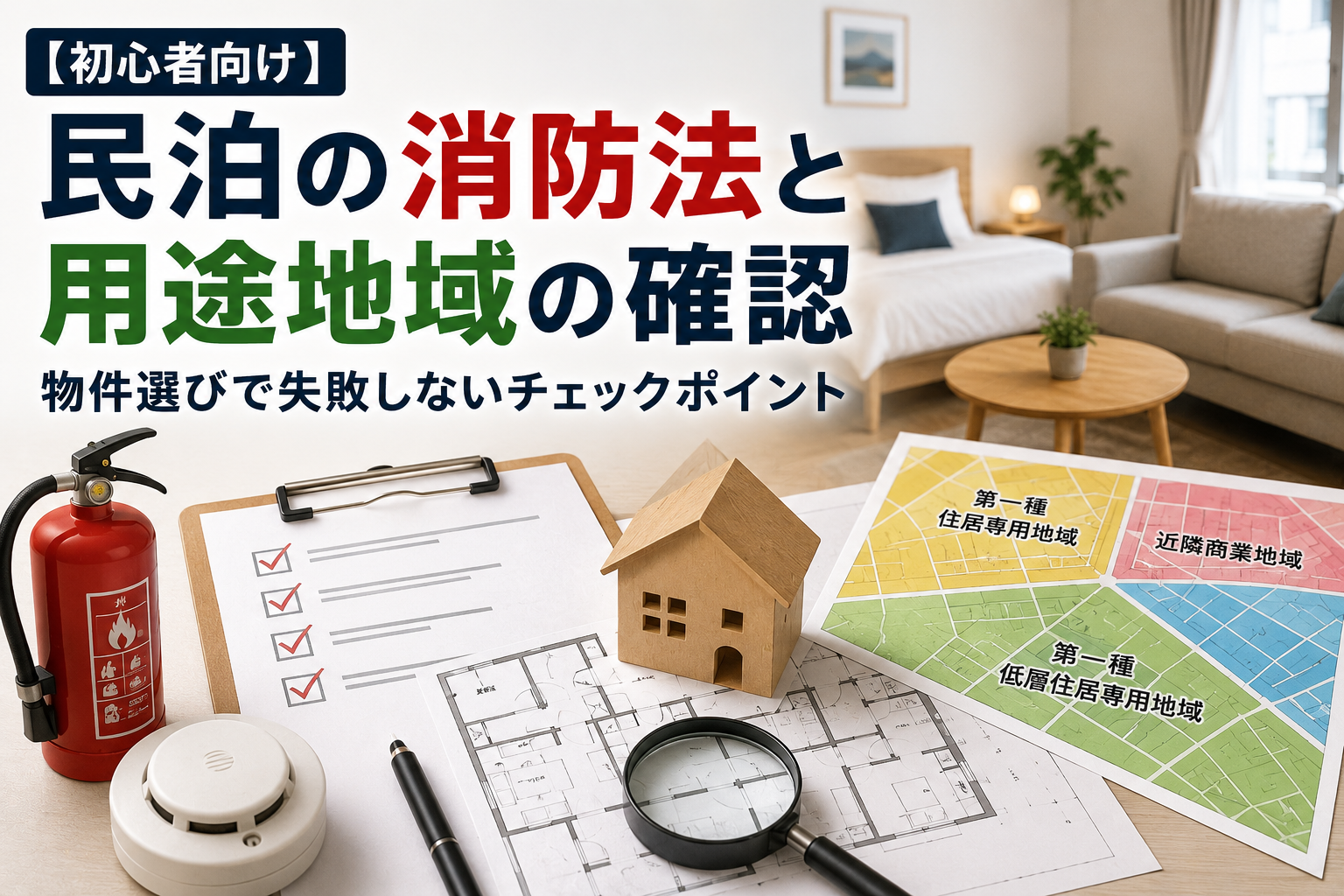 【初心者向け】民泊の消防法と用途地域の確認｜物件選びで失敗しないチェックポイント